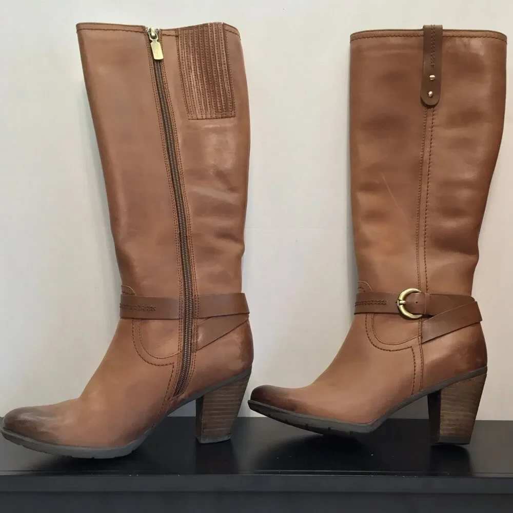 Blondo Fiby B4874 Cognac Waterproof Leather Knee High Boots Size 7